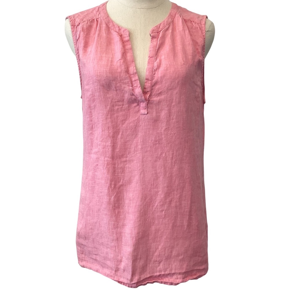Vineyard Vines Pink Linen Split-Neck Sleeveless Tank